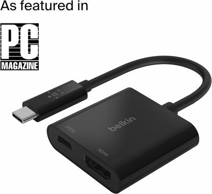 Belkin AVC002btBK USB-C to HDMI Adapter + Charge (Supports 4K UHD Video, Passthrough Power up to 60W for Connected Devices) MacBook Pro HDMI Adapter