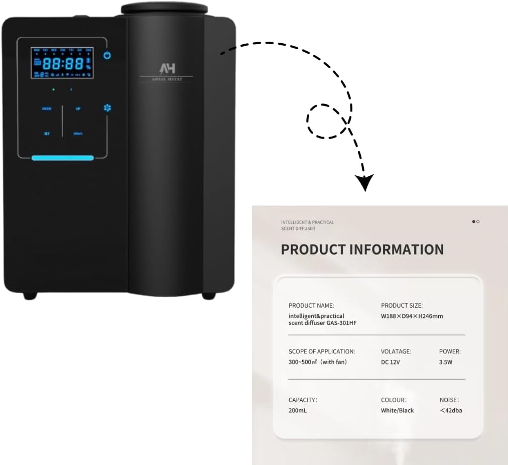 Waterless Air Diffuser - Home Luxury Scent Diffuser - Magnetic Keycard Bluetooth & App Control - Antal Hayat Diffuser - Waterless Diffusers for Home - Difusor Aroma - Aesthetic Essential Oil Diffuser
