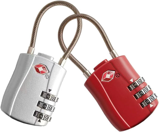 YQQZQ Luggage Lock,2 Pack Travel Combination Padlock,Flexible Locks for Travel Bag,Suit Case,Lockers,Gym,Bike Locks or Others.(Silvery and Red)