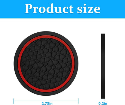 XINLIYA 4PCS Car Cup Holder Coasters, Dustproof Automotive Interior Accessories Mat, Non-Slip Insert Water Bottle Holder Pads, 2.75 Inch Universal for Vehicles, Trucks, RVs and More（Black/Red）
