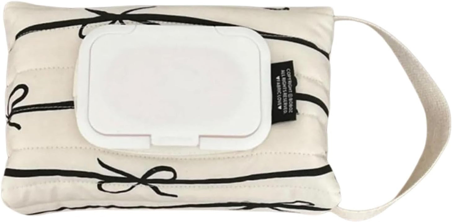 Wet Wipe Holder Bag | Wipe Container Dispenser Storage Bag | Travel Wet Wipe Pouch, Cotton Bag Baby Wipes Container, Bow Stripes Storage Organizer, Baby Wipe Case