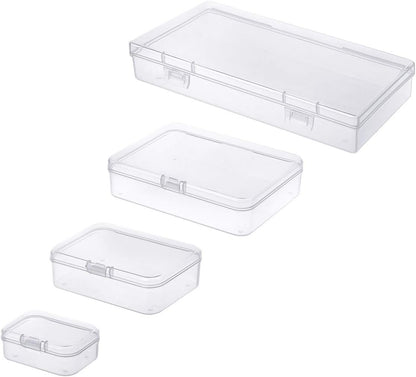 24 Pieces Mixed Sizes Rectangular Empty Mini Clear Plastic Organizer Storage Box Containers with Hinged Lids for Small Items and Other Craft Projects