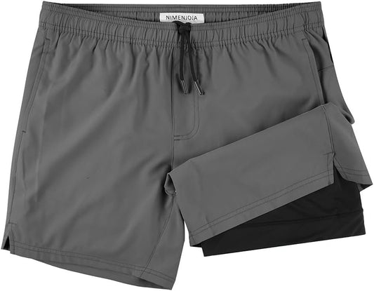 NIMENJOJA 5.5" Gym Running Shorts for Men 2 in 1 Quick Dry Workout Athletic Shorts