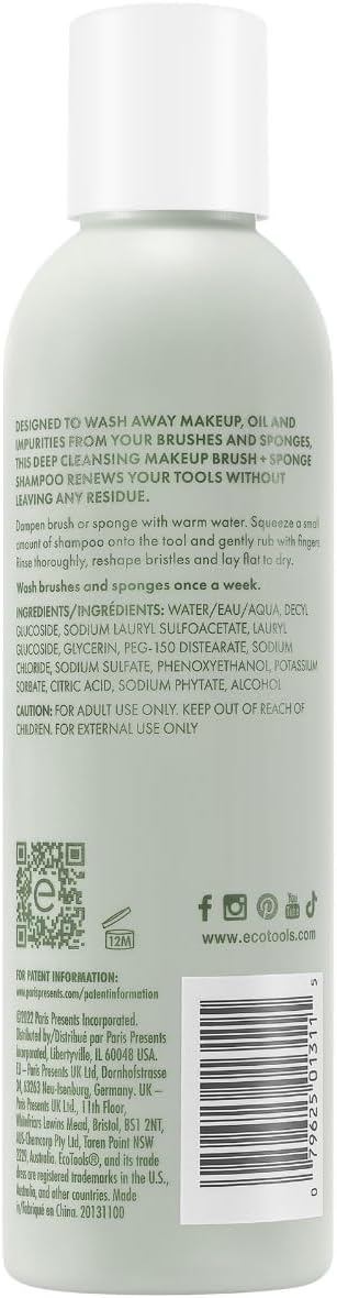 Eco Tools Professional Makeup Cleaner for Makeup Brushes, Brush and Makeup Beauty Sponge Cleansing Shampoo, Fragrance Free, Hypoallergenic, Paraben Free, 6 fl.oz./ 177 mL Bottle