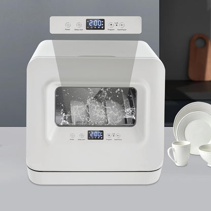 White Mini Portable Dishwasher: Compact Tabletop Smart Touch for Home, Apartment, and Office - Dishwashing, Drying, & Storage Solution