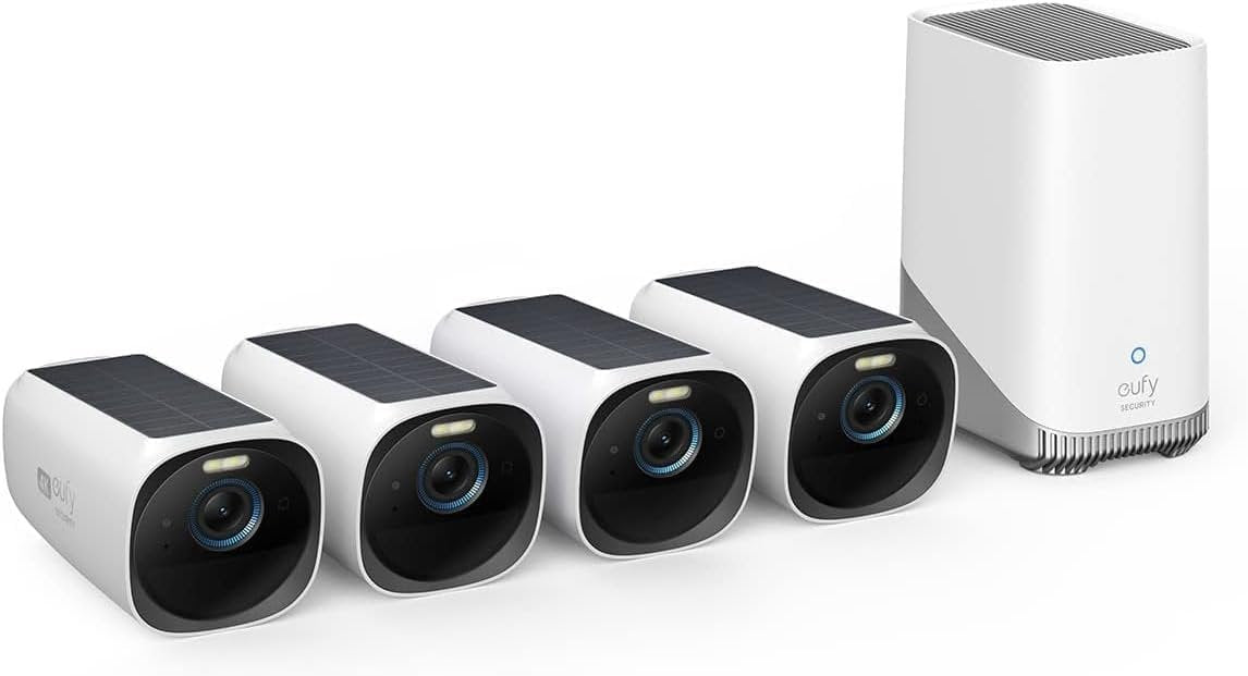eufy Security eufyCam S330 4-Cam Bundle, Security Camera Outdoor Wireless, 4K Camera with Solar Panel, Forever Power, Face Recognition AI, Expandable Local Storage, No Monthly Fee