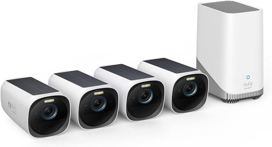 eufy Security eufyCam S330 4-Cam Bundle, Security Camera Outdoor Wireless, 4K Camera with Solar Panel, Forever Power, Face Recognition AI, Expandable Local Storage, No Monthly Fee