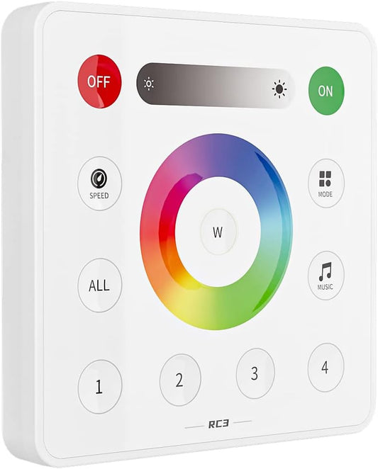 BTF-LIGHTING RC3 Wireless 2.4G RF 4 Zone RGB LED Strip Wall Mount Smart Panel Remote Control Powered by 3V (CR2032) Work with SP630E SP633E SP634E SP638E SP639E SP63BE