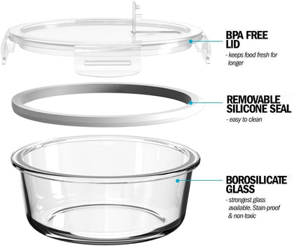 Igluu Meal Prep Glass Containers [5 PACK + EXTRA lid] - Glass Food Storage, Microwave, Oven, Freezer & Dishwasher-safe - Airtight Meal Prep Boxes with Snap Lock Steam Vent Lids, BPA-Free (950ml 32oz)