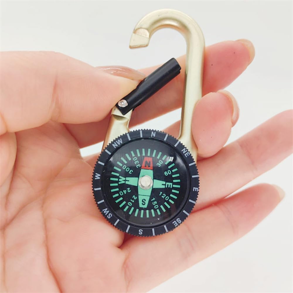 Carabiner Compass Outdoor Adventure Tools, Small Pocket-Sized Waterproof Gear, Mini Clip for Camping, Survival Tool, Emergency Kit, Hiking, Backpacking