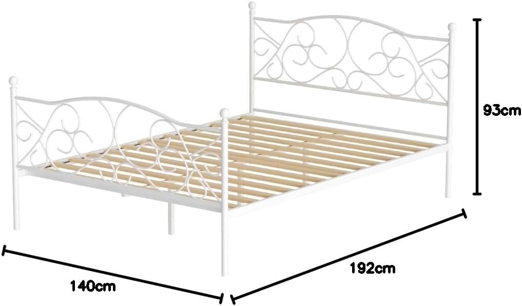 Artiss Double Metal Bed Frame with Headboard(Base Only), Metal Platform Bed with Easy Assembly, 300kg Capacity Heavy-Duty Metal Slats with Under Bed Storage for Master Bedroom/Guest Room, White