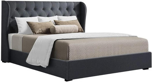 Artiss Queen Bed Frame Platform Wingback Headboard Frames Gas Lift Beds Base with Storage Space Bedroom Room Decor Home Furniture, Upholstered with Charcoal Faux Linen Fabric + Foam + Wood