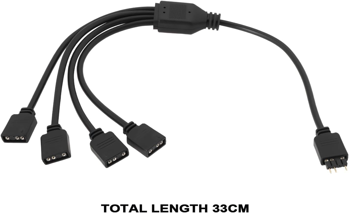 eMagTech 2Pcs Cable ARGB 3Pin 1 to 4 Female to Male Splitter Cable for Water Cooling Radiator Computer Case CPU Radiator Case Fan 5V 33cm