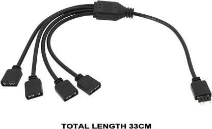eMagTech 2Pcs Cable ARGB 3Pin 1 to 4 Female to Male Splitter Cable for Water Cooling Radiator Computer Case CPU Radiator Case Fan 5V 33cm