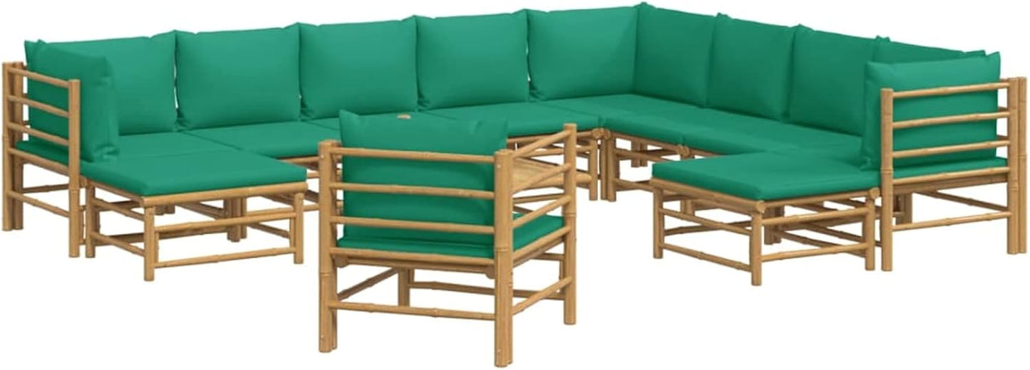 Homgoday Set Salotto da Giardino 12pz con Cuscini Verdi bambù, Lettini Prendisole, Divano Letto Mobili, Lettini da Giardino, Lettino da Piscina da Giardino per Esterno Piscina