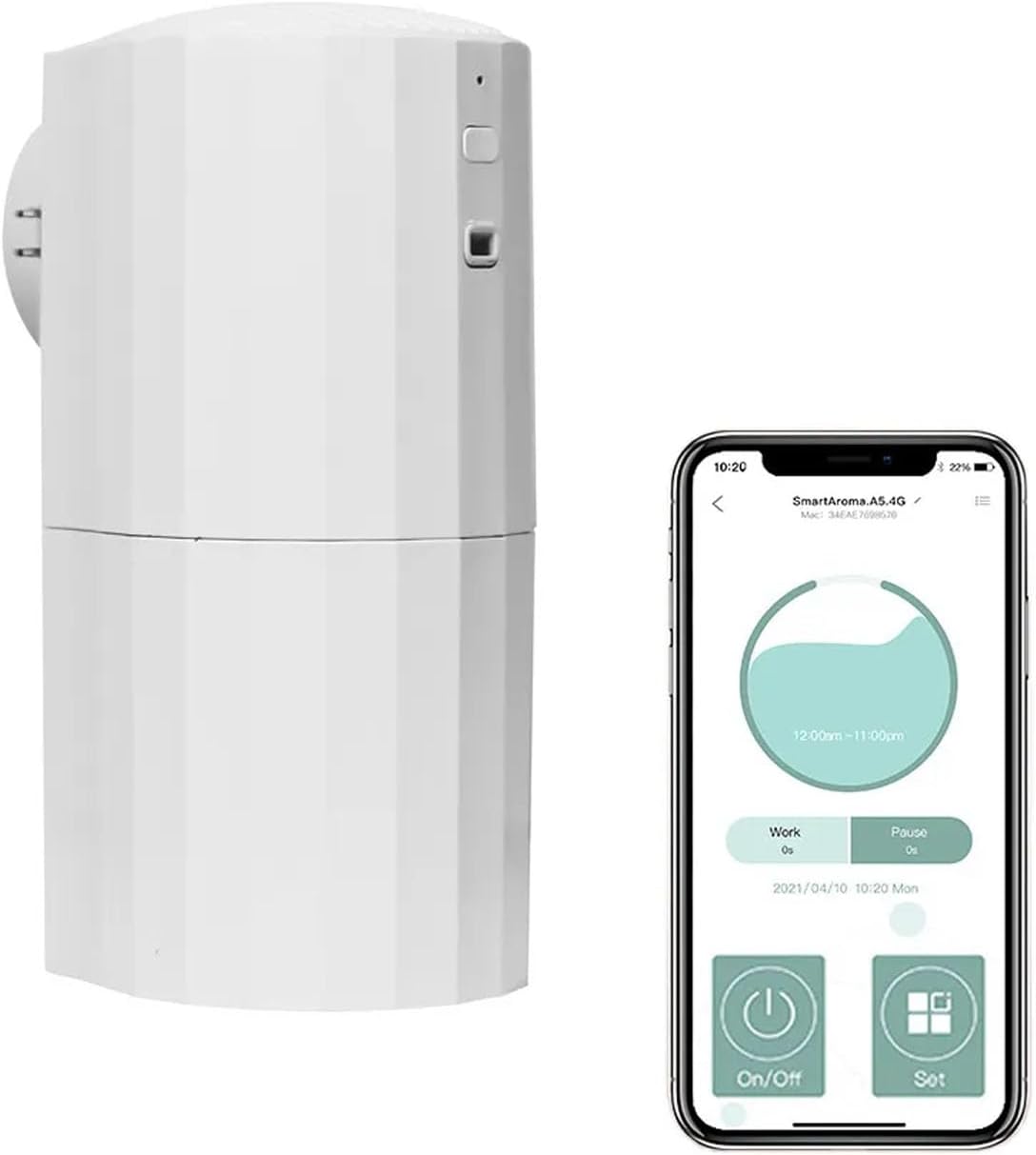 Wall Mounted Scent Air Machine 130ml Smart Waterless Nebulizing Aromatherapy Essential Oil Diffuser Bluetooth WiFi Control for Large Room Spa Office(White)