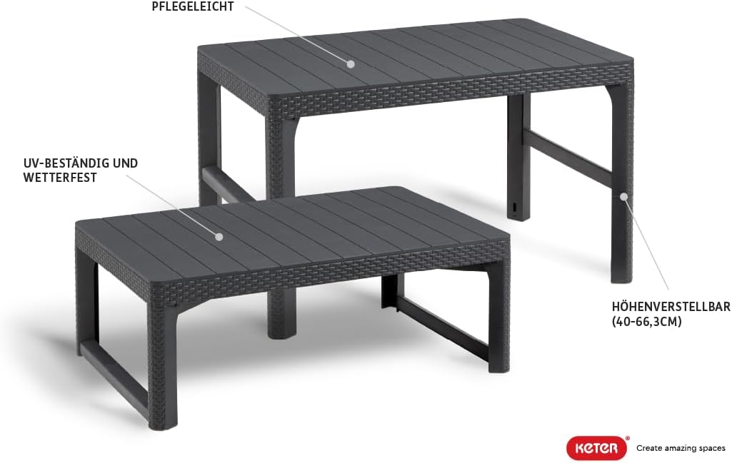 Keter Lyon Adjustable Table, 116 cm x 71.5 cm x 66 cm Size, Graphite