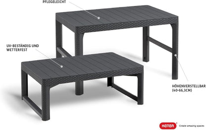 Keter Lyon Adjustable Table, 116 cm x 71.5 cm x 66 cm Size, Graphite