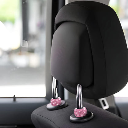 TSUGAMI Car Bling Headrest Collars, 4 Pcs Car Head Rest Collars Rings Decoration, Rhinestone Crystal Diamond Interior Accessories for Auto Head Rest, Crystal Charms for Car SUV Truck (Pink)