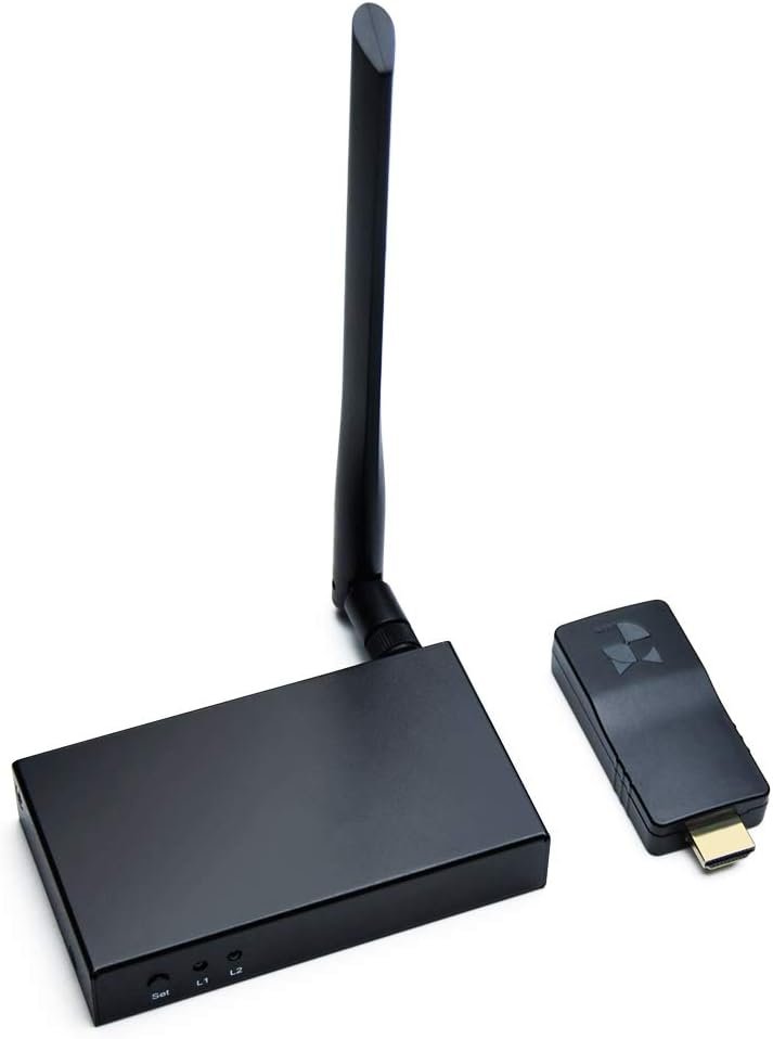 DDMALL Wireless HDMI Extender, 196ft Full HD 1080P HDMI Transmitter and Receiver, Up to 4-4 with Full House Coverage in Repeater Mode, 2.4GHz/5GHz, Ultra Low Latency, （WHE-15
