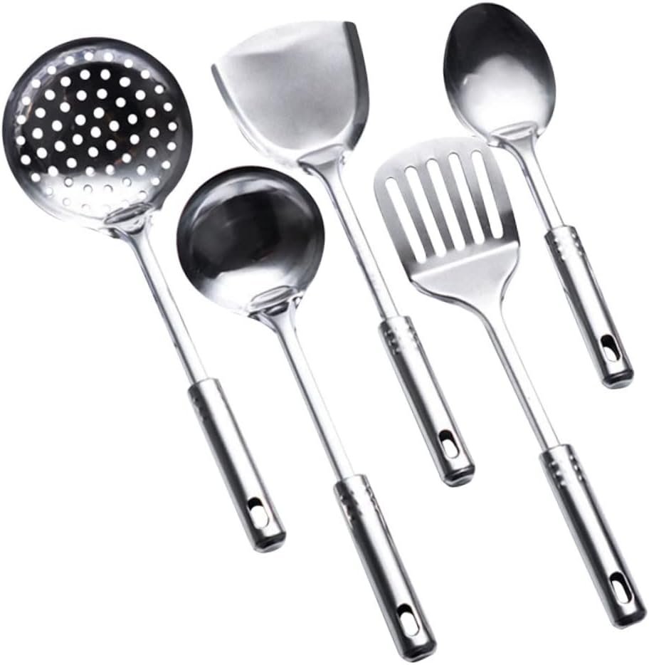 VERDANVERSE 5Pcs Stainless Steel Kitchen Utensil Set Cooking Spoons Spatula Tools Ergonomic Design for for Home Cooking and Food Prep