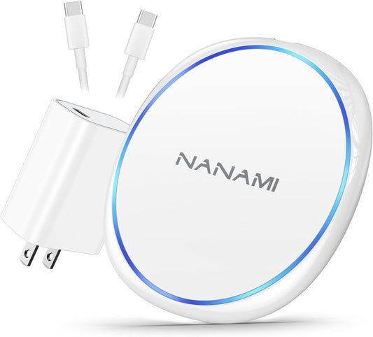 NANAMI 10W Fast Wireless Charger - Qi Charging Pad with 20W Adapter Charger for iPhone 16/15 Pro Max/14/13/12 Mini/11/XS Max/XR/X/8,Airpods Pro/3,for Galaxy S25/S24 Ultra/S23/S22/S21/S20/S10,Pixel 6/5