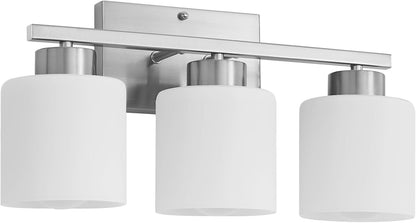 Capaaobc 3 Light Bathroom Light Fixtures, Brushed Nickel Vanity Lights Over Mirror for Bathroom, Modern Bathroom Vanity Light with Milky White Glass Shades, Anti-Rust E26 Base Lighting Fixtures