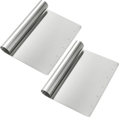 Wandeful 2 Pack Stainless Steel Food Scraper and Chopper Large Griddle Spatula Kitchen Tool Gadget， Multi-Purpose Kitchen Utensil for Dough, Cake, Pizza