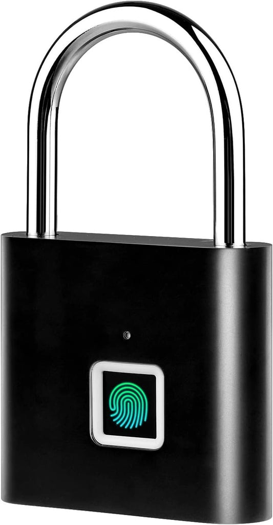 Domary Smart Fingerprint Padlock Rechargeable Keyless 10 Fingerprints Morse Code Emergency Unlocking Easy Operation IP56 Waterproof Anti-Theft Security Padlock Door Luggage Backpack Lock
