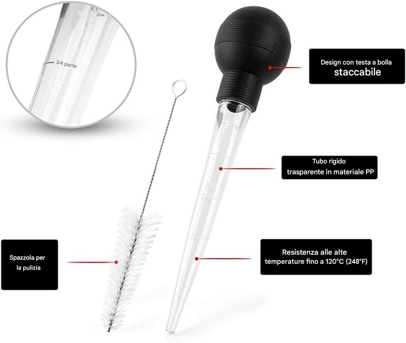 Turkey Baster, Food Injector Syringe, 4.53in Kitchen Cooking Basters, Easy to Clean with Cleaning Brush, Basting Meat and Hot Liquids for Essential Accessory