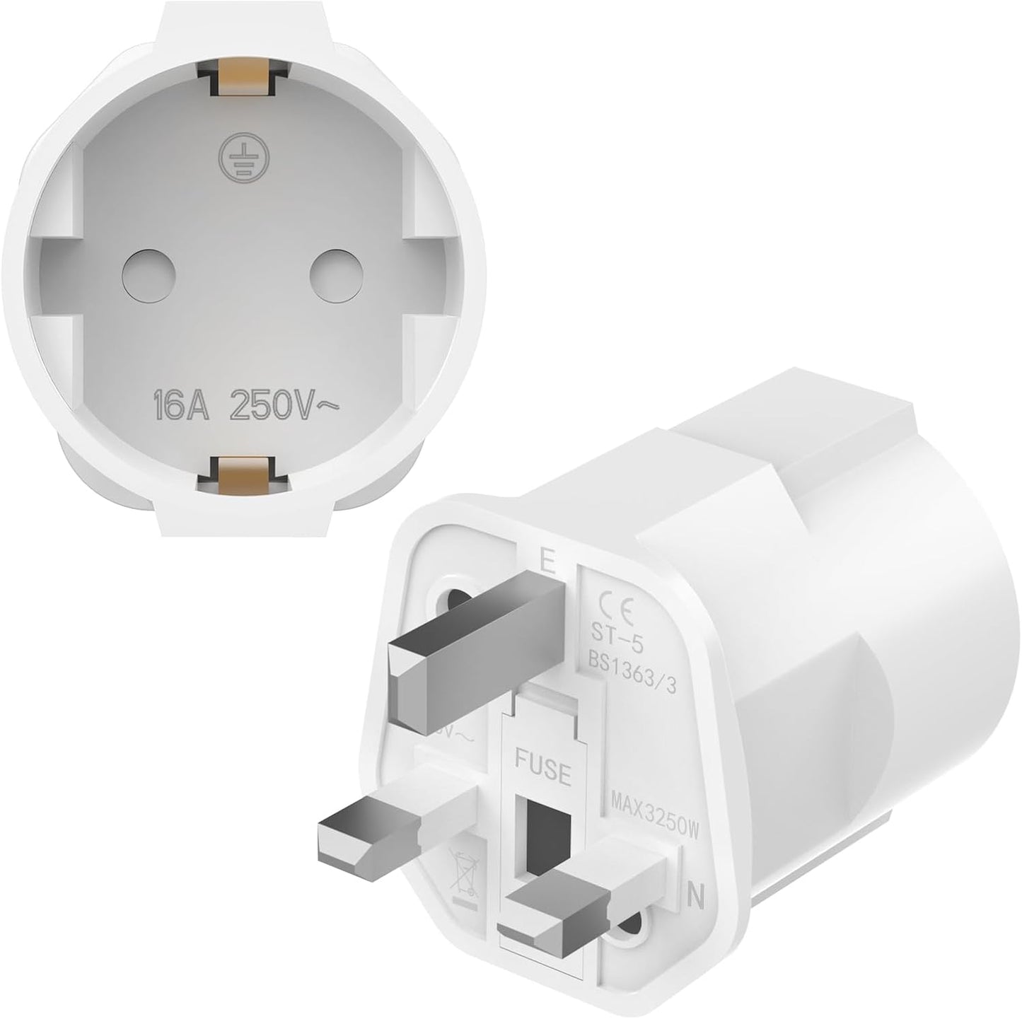 Clomnpe UK Plug to Italian Plug Adapter, 2 Pieces UK Travel Adapter, UK Adapter - UK UK Plug Adapter, UK Plug Adapter for Kenya Qatar Ireland Maldives, Type G