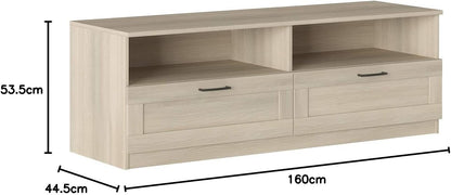 Iconico Home MIK Traditional TV Cabinet with 2 Drawers and Day Compartments, Living Room, Living Room, Bedroom, 160 x 44.5 x H 53.5 cm, Oak