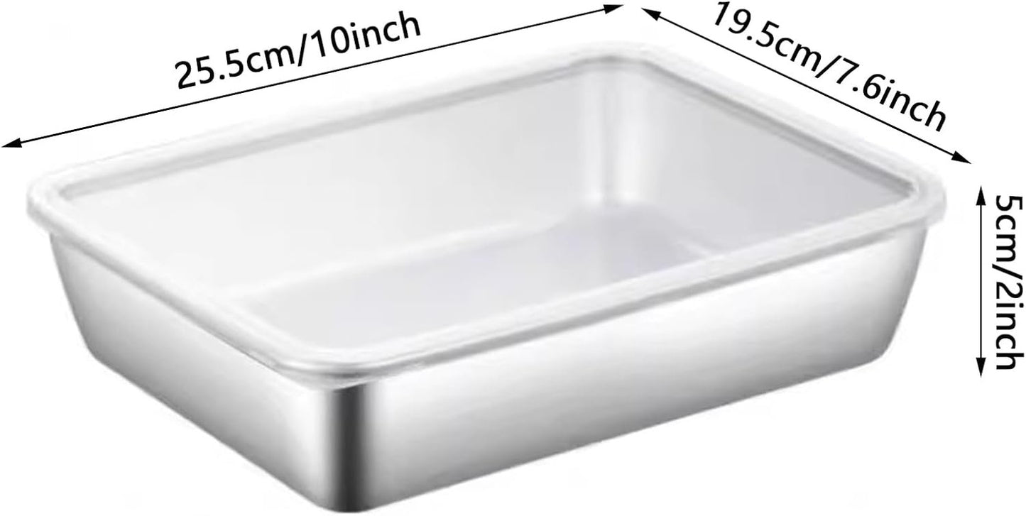 ATRDTO Stainless Steel Rectangle Food Storage Box Container, Leak Plastic Lid Dishwasher Safe - Plastic Free -Clear Lid (6)