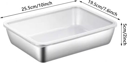 ATRDTO Stainless Steel Rectangle Food Storage Box Container, Leak Plastic Lid Dishwasher Safe - Plastic Free -Clear Lid (6)