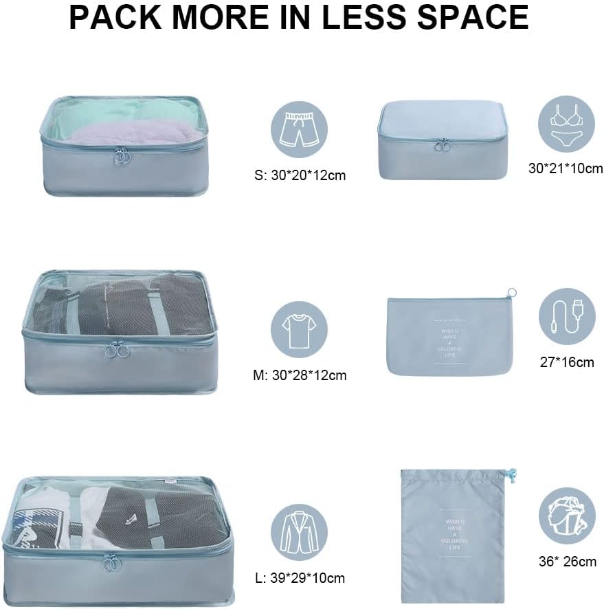 OSDUE Luggage Organizer, 6 Pieces Travel Cube System, Separators Travel Pouches, Travel Organizers, Clothing Underwear Footwear Organizers Sacks Storage Suitcase Set