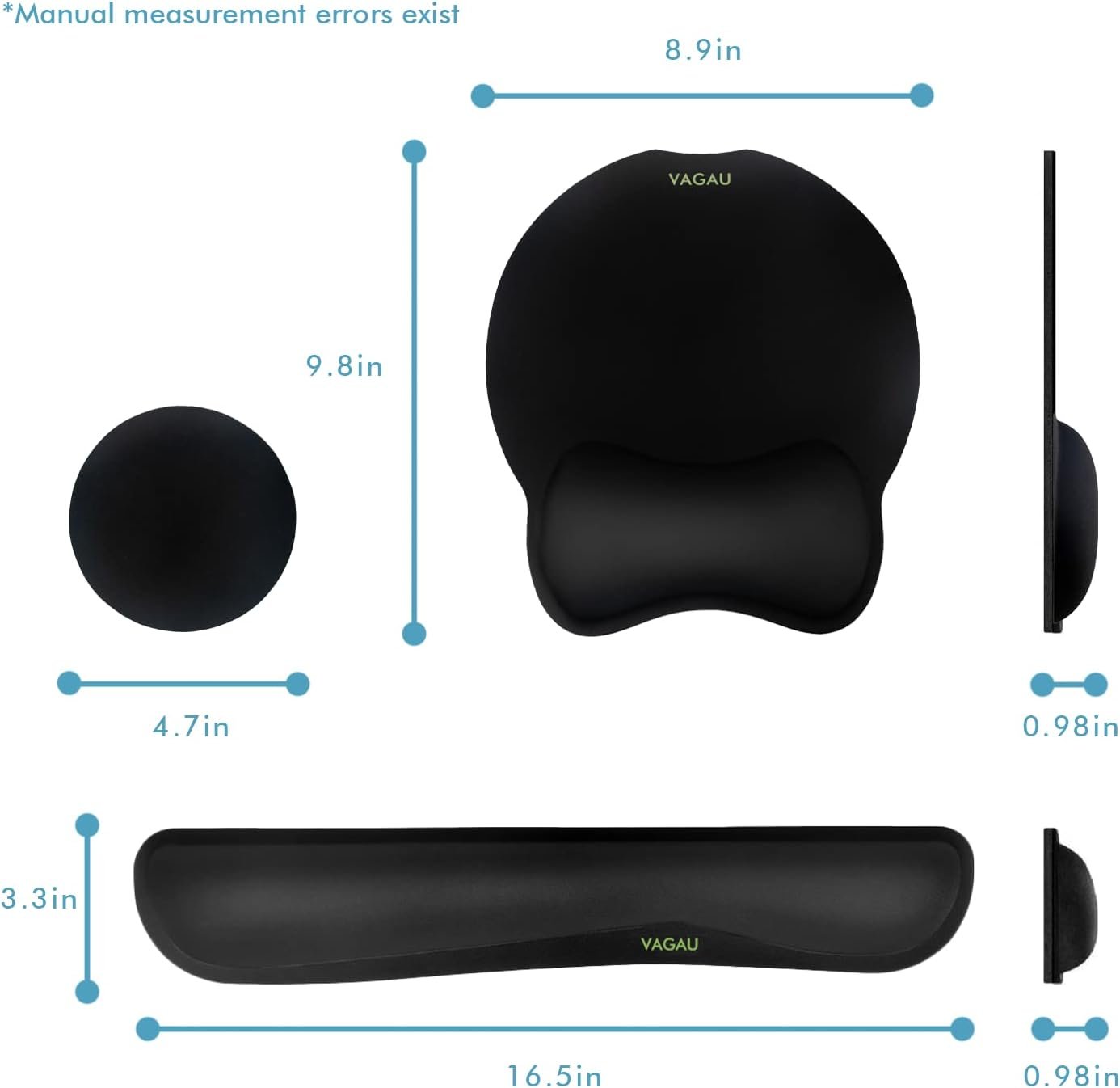 VAGAU Premium Keyboard Wrist Rest and Mouse Pad Wrist Support, Ergonomic Memory Foam Set for Office, Laptop, Mac, Computer and Gaming, Comfortable Typing &Wrist Pain Relief