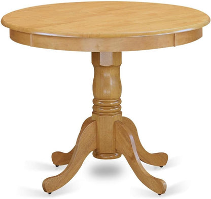East West Furniture ANT-OLW-TP Antique Kitchen Dining Table - a Round Wooden Table Top with Pedestal Base, 36x36 Inch, Oak & Linen White