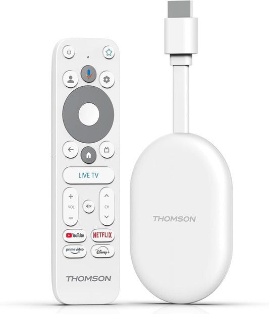 THOMSON 150 GO CAST | 4K UHD Streaming Dongle | Dolby Atmos | Dolby Digital+ | Voice Control | Googlecast | SDRAM 2 GB | Flash 8 GB | Multiplug Power Adapter (2Pin/3Pin)