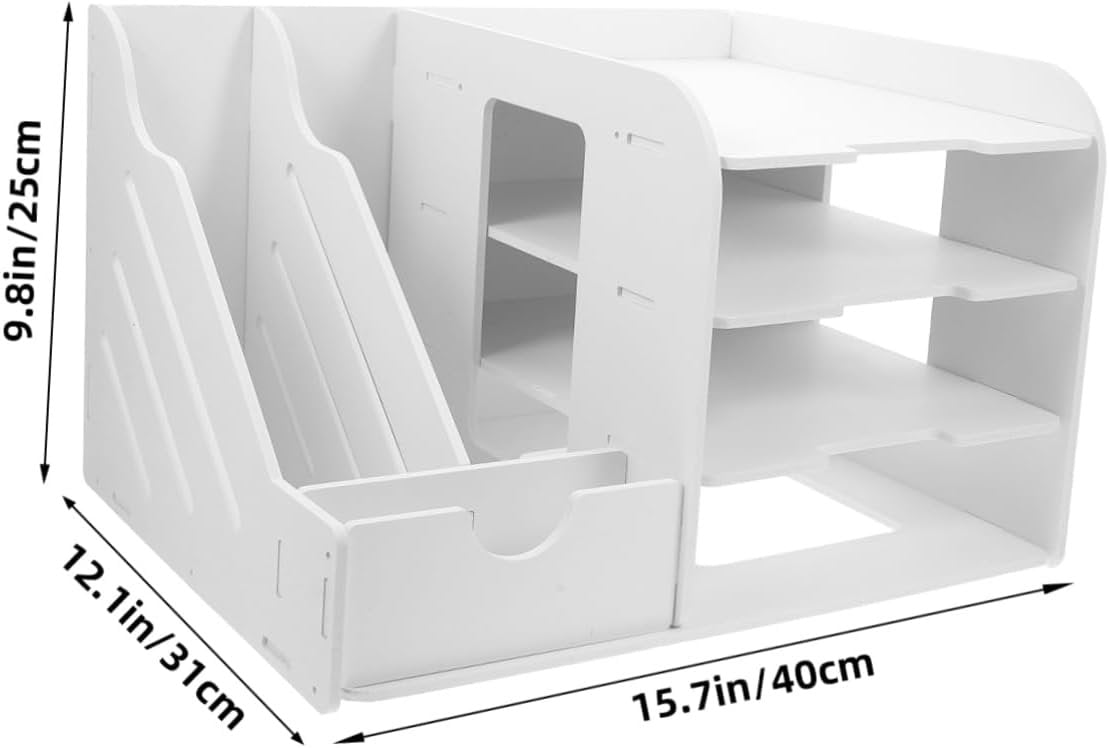 TEHAUX Multi File Organizer for Desk Elegant White Document Storage Rack Holder Stand for Home Office Classroom Workspace Organization