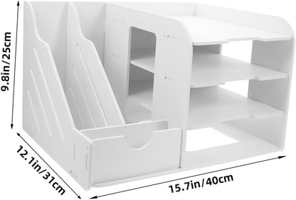TEHAUX Multi File Organizer for Desk Elegant White Document Storage Rack Holder Stand for Home Office Classroom Workspace Organization