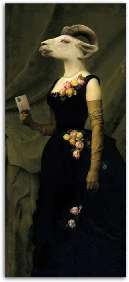 DAERG Nostalgia retrò Gentleman Lady Dipinti ad Olio Wall Art Poster Animali Stampe Pittura su Tela per Soggiorno Oggettistica per la casa, jy1291,20x45cm Senza Cornice