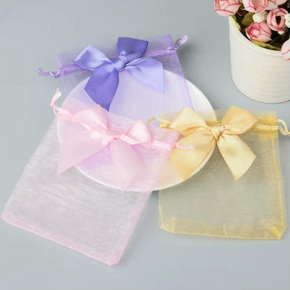 10/20/50pcs/lot Organza Gift Bag Bowknot Christmas Party Wedding Candy Bags Exquisite Jewelry Packing Drawstring Pouch