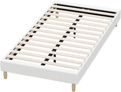Oikiture King Single Bed Frame Boucle Bed Base White