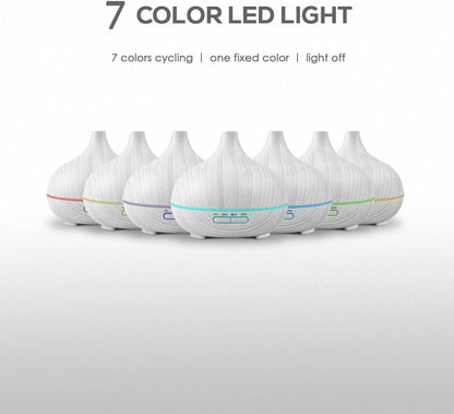 550ml Essential Oil Diffuser, Aromatherapy Ultrasonic Diffusers Fragrant Humidifier Vaporizer with Remote Control, Night Lights, Timer Auto Off, White Wood Grain