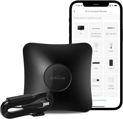 BroadLink RM4 pro S Smart Remote and Sensor Cable Set, Universal IR RF Remote Control Hub with Temperature Humidity Monitor USB Cable, Works with Alexa, Google Home, IFTTT …