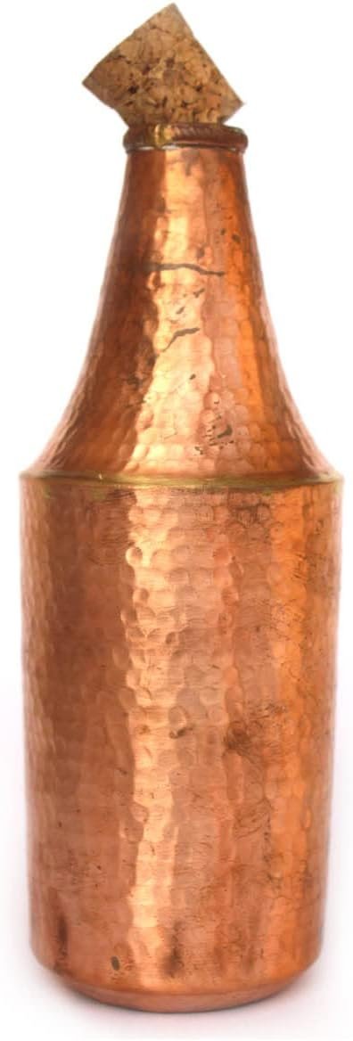 De Kulture Hand Hammered Vintage Pure Copper Water Bottle With Wooden Cork, Ideal Drinkware With Ayurveda and Yoga Benefits, 3.5 x 9.5 Inches (DH)