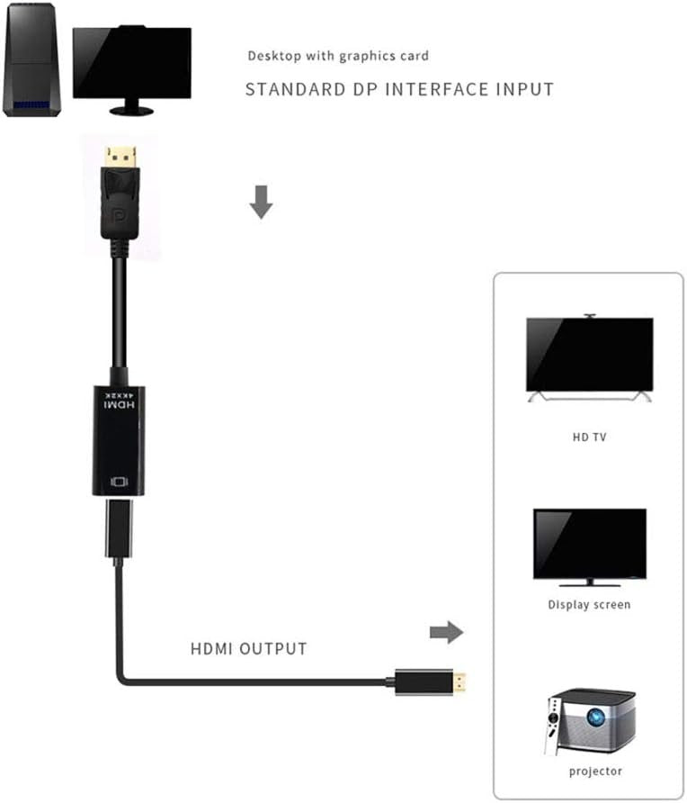 Displayport DP to HDMI Adapter Converter, T Tersely 4K x 2K @30Hz 3D Gold Plated 25cm / 0.8ft Display Port DP to HDMI Converter Cable Male to Female
