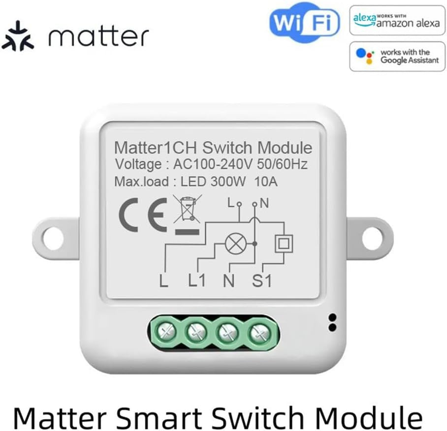 1CH Matter Mini Smart WiFi Switch Module DIY Smart Relay Switch Module 10A Switch for Smart Home Automation Compatible with Home Pod/Alexa/Google Assistant/