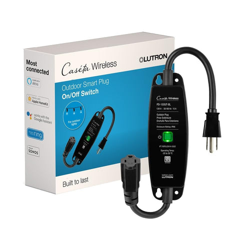 Lutron Caséta Weatherproof+ Outdoor Smart Plug On/Off Switch | Works with Alexa, Google Assistant, Ring, Apple HomeKit (Smart Hub Required) | for Landscape and String Lighting | PD-15OUT-BL | Black