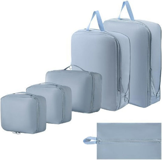Bldrwer Suitcase Organizer, 6 Pieces Travel Organizer, Waterproof Packing Cubes for Backpack Suitcase, Compression Travel Bags, Compression Bags, Blue
